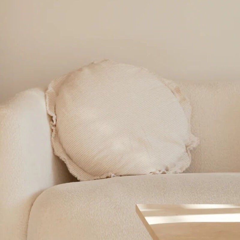 Home Lab 100% Flax Linen Round Feather Filled Cushion - Sand Stripe image number 0